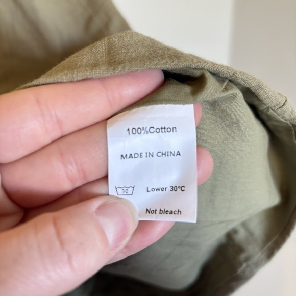 SNDYS Revolve Dress L Olive Tuscany Linen Mini Puff Sleeves Cottagecore Party - Picture 5 of 10